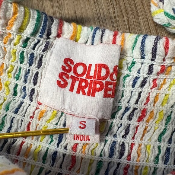 Solid & Striped The Indigo Dress in Rainbow Pinstripe S small smocked midi - Picture 5 of 11